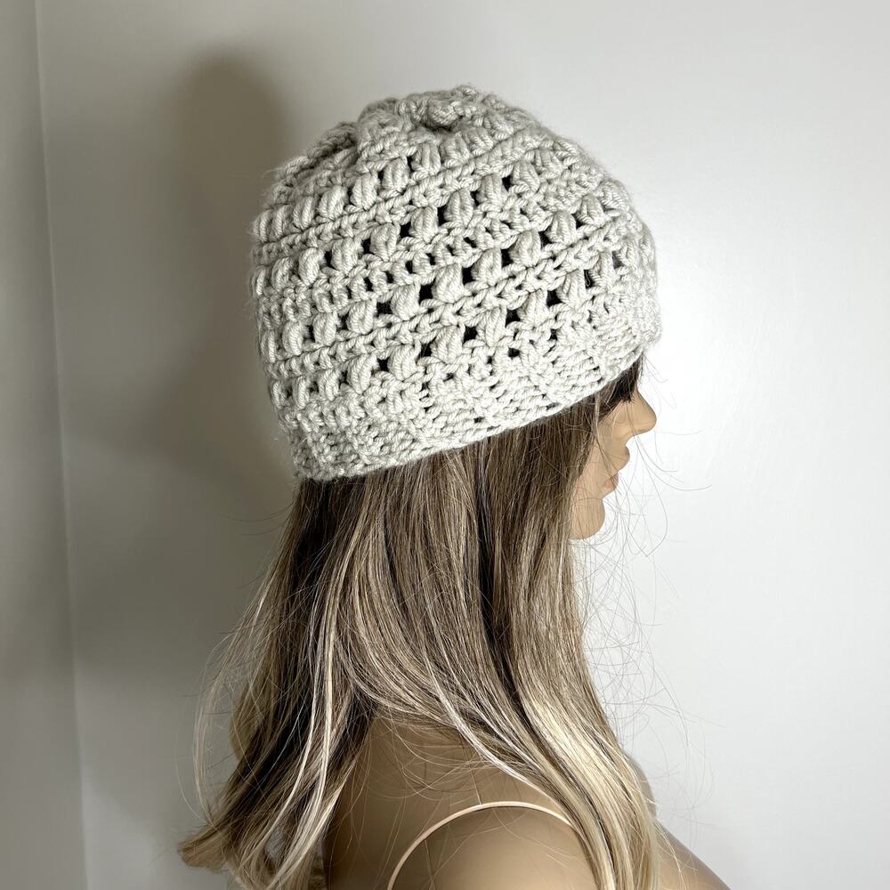 Handmade Gray Knit Beanie Hat